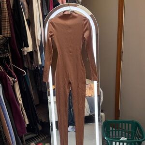 Naked Wardrobe Women’s Cocoa Long-Sleeve One-Piece Jumpsuit New Only worn once